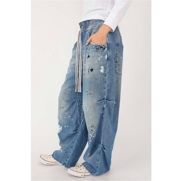 Free People We The Free Modern Love Pull On Jeans Blue Wave Combo Distressed - Picture 4 of 15